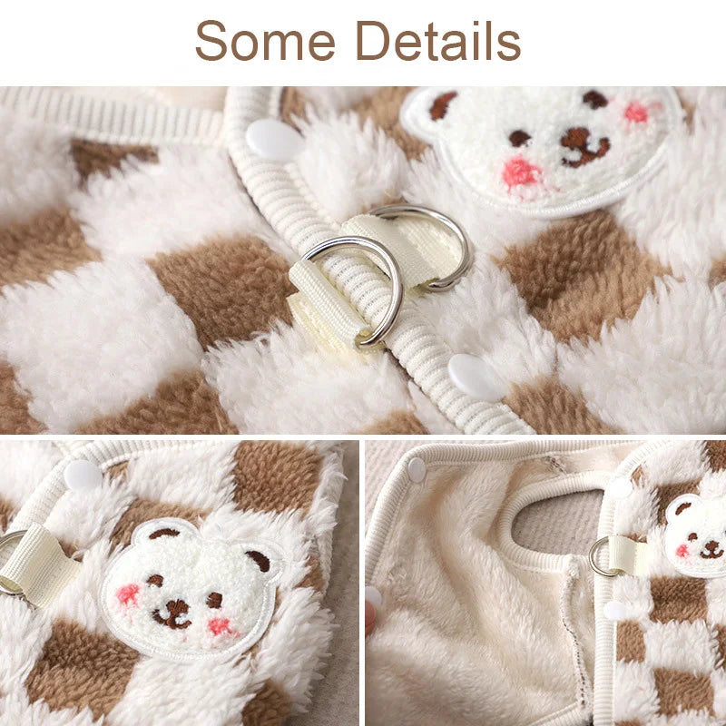 Winter Warm Pet Dog Coat Plaid Dog Clothes with D-ring Plush Pet Jacket for Small Medium Dogs Chihuahua Yorkie Costume