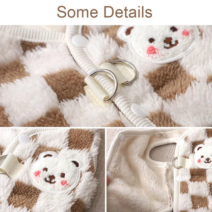 Winter Warm Pet Dog Coat Plaid Dog Clothes with D-ring Plush Pet Jacket for Small Medium Dogs Chihuahua Yorkie Costume