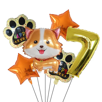 6pcs Corgi Husky Helium Balloons Pet Dog Paw Bone Cartoon Animal Ballon Birthday Party Decoration Baby Shower Globos Kids Toys