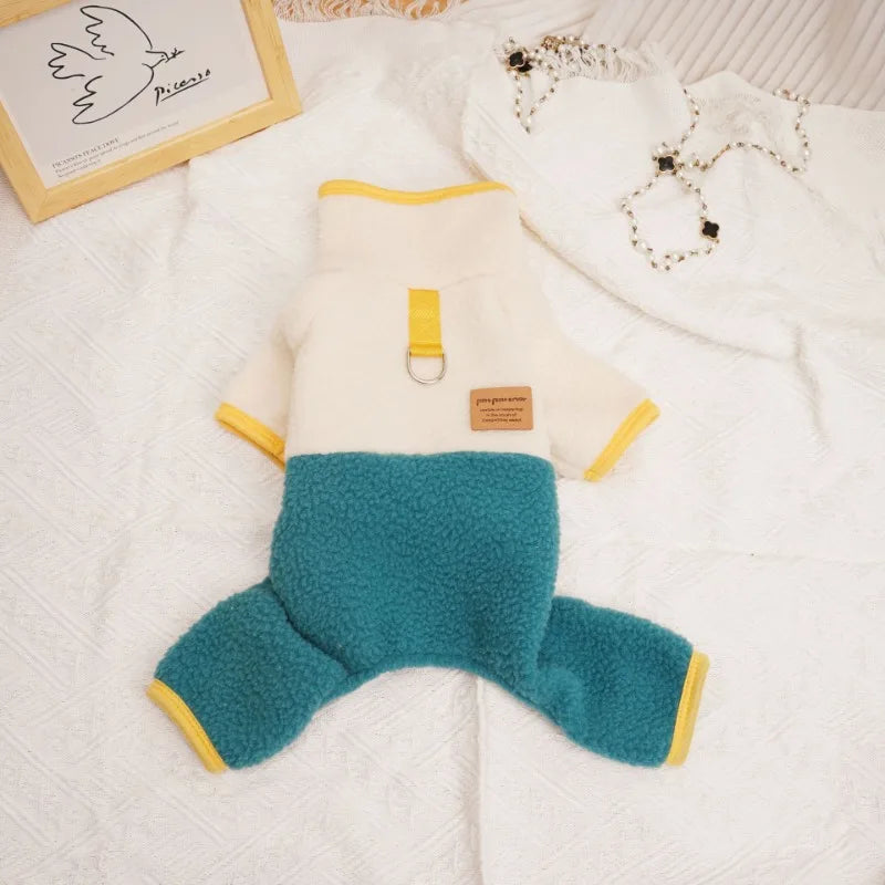 Pet Dog Four Legged Pants Dog Color Contrasting Jumpsuit Autumn and Winter Thick Lamb Fleece Four Leg Puppy Coat Bear Small Dog