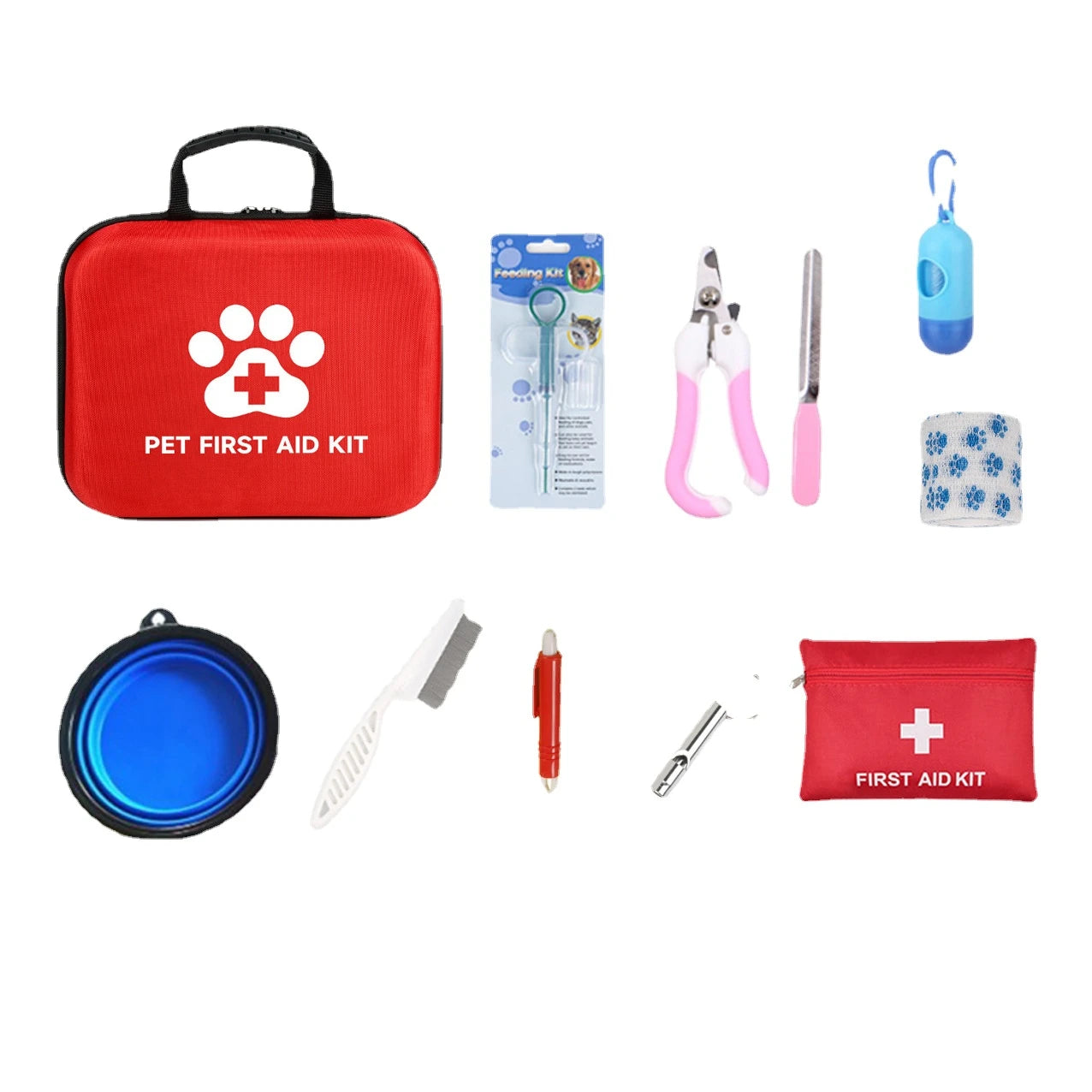 the PET EMERGENCY KIT - 38PCS Dog/Cat First Aid Kit, Emergency Care with Tick Remover, Leash Pet Medical Supplies for Travel, Hiking Home Essentials