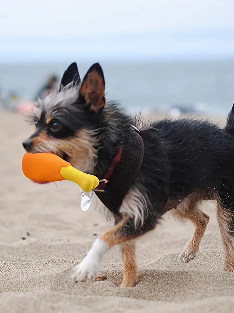 Orange Dog Toy with Yellow Accents, Bite-Resistant Chicken Leg Shape - Non-Toxic, Durable Rubber, Promotes Dental Health, Chewable Toy Suitable for All Breeds and Sizes, Interactive Sound-Making Play, Fun Pet Accessory, Sturd