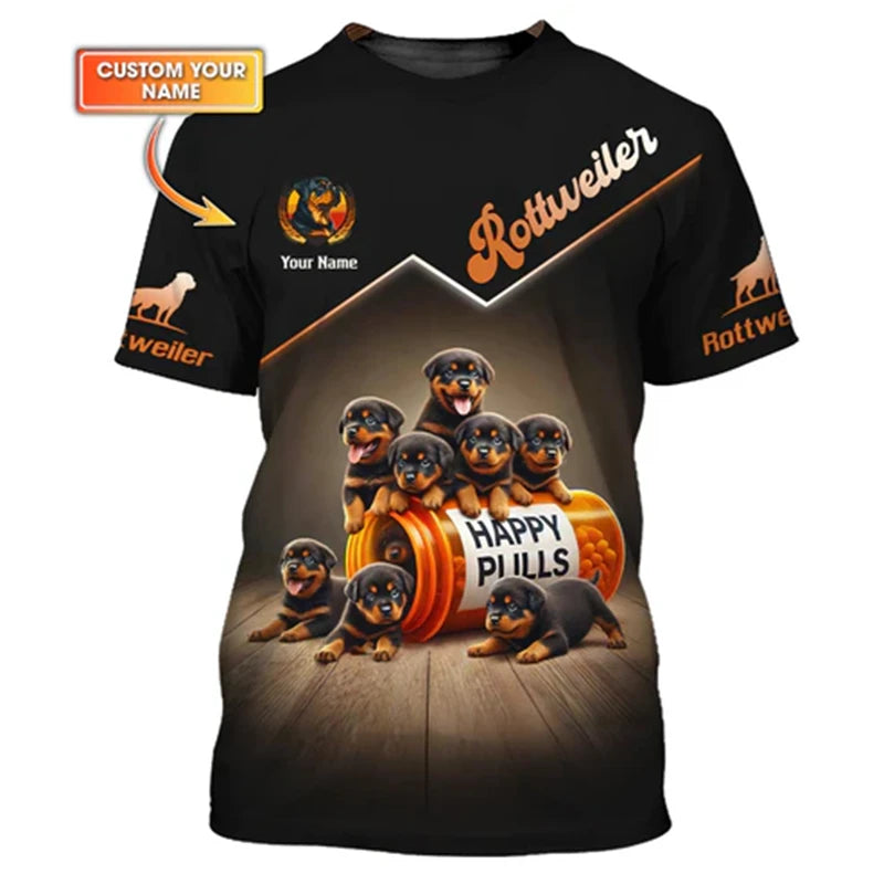 the ROTTWEILER ALPHA - Pet Lover Rottweiler T-Shirt, Unisex Outdoor Sport Short Sleeve Tee Shirts, Cool Pattern Design Custom Name Personality Fashion Top