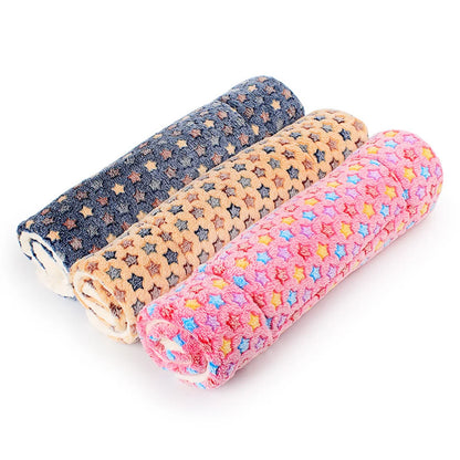 Pets Blanket Dog Warm Thicken Double-Side Flannel Pad Star Pattern Blue Xl Winter Cushion Pets Blanket Pet Winter Cushion