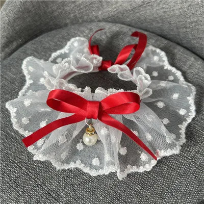 White Lace Bowknot Collar, Bowtie Bibs, Mesh Embroidery, Dog Cat Necklace, Neck Strap for Small and Medium Dogs, Bandanas, XL