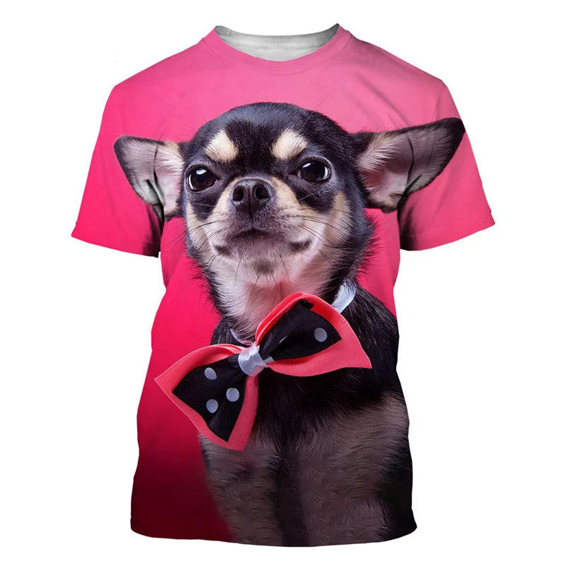 the CUTE CHIHUAHUA - 3D Printed Animal Chihuahua T Shirt For Men Funny Pet Pattern Tees Summer Harajuku Loose O-Neck Tops Short Sleeve Kids T-Shirts