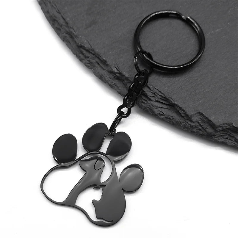 Cute Dog Cat Paw Keychain for Women Men Stainless Steel Animal Footprints Keyring Bag Charm Accessories Jewelry llaveros K8006S1
