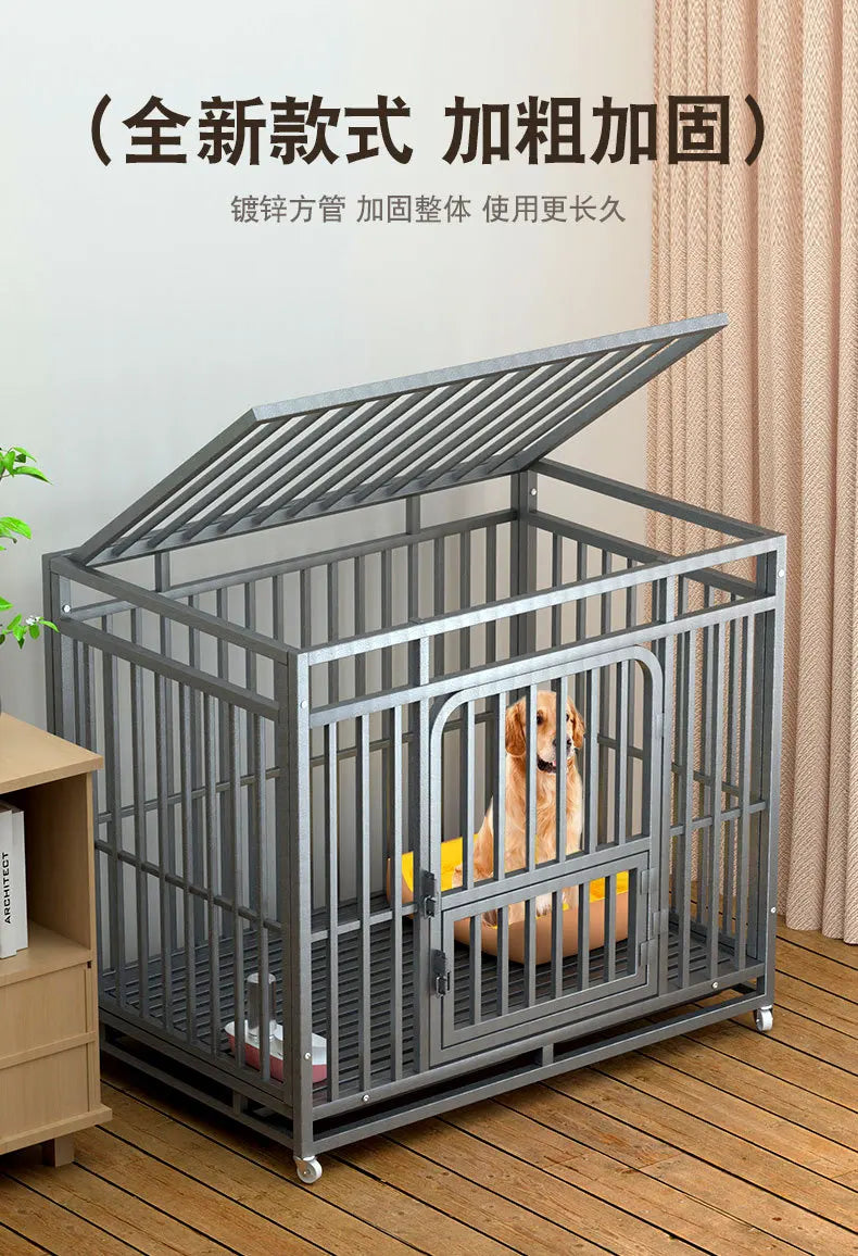 Heavy Duty Dog Cage Large Medium Pet Cage with Toilet Full Square Tube Indoor Dog House