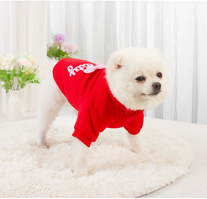 Small Medium Dog Hoodies Fleece-Lined Hooded Sweater, Autumn Winter Dog Clothes Puppy Pullover with  Leash Hole Pet Apparels