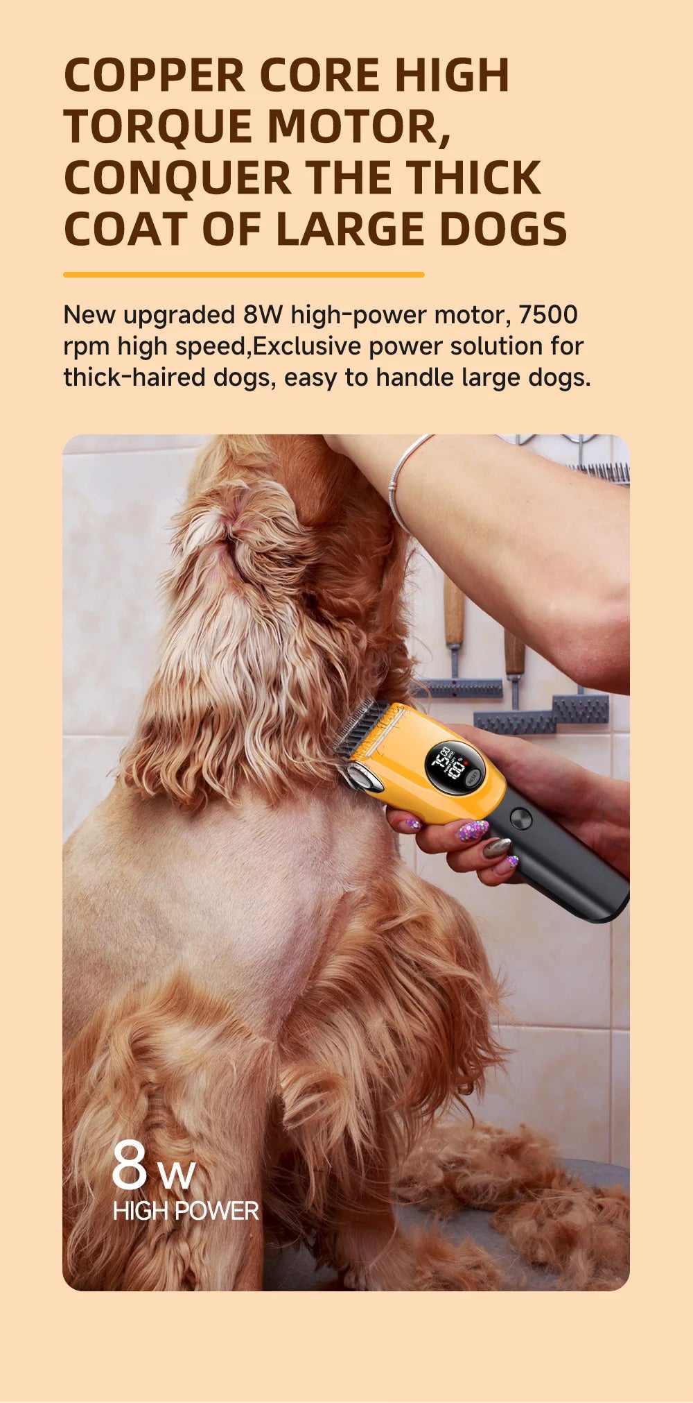 Pet Clipper Professional Dog Hair Trimmer Cat Grooming Shaver 7500/min LED suitable for large, medium, and small pets Trimmers