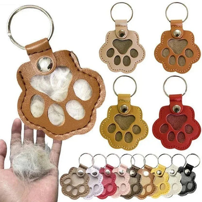 Pet Hair Memorial Keychain PU Leather Keepsake Locket for Cat Dog Fur Collection Memorial Keyring Gifts Decoration Accessories