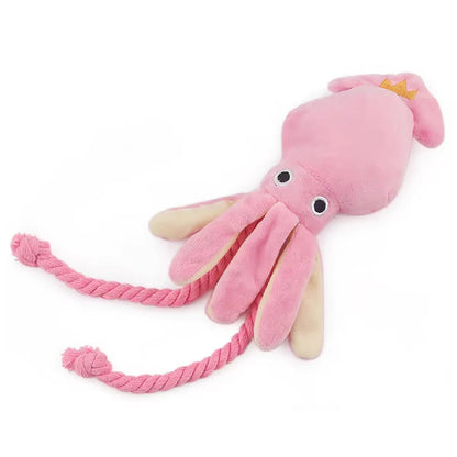 the CHEWSQUID INTERACTIVE - Pet Plush Toy for Small/Large Dogs/Cats, Molar Training Squeaky Toys, Octopus Shape Interactive Cotton Rope Toy, Dog Accessories