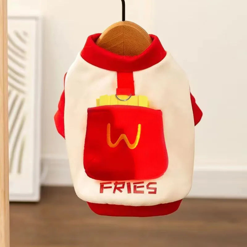 Pet Leash Little Dog Clothes Schnauzer Hoodie Autumn Small Dog Pocket French Fries with Plush Pullover Top Puppy Clothes