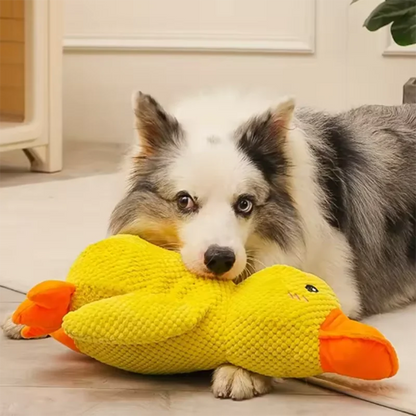 Hot dog sleeping with duck toys to relieve boredom of little yellow duck pet puppy interactive plush doll hug duck