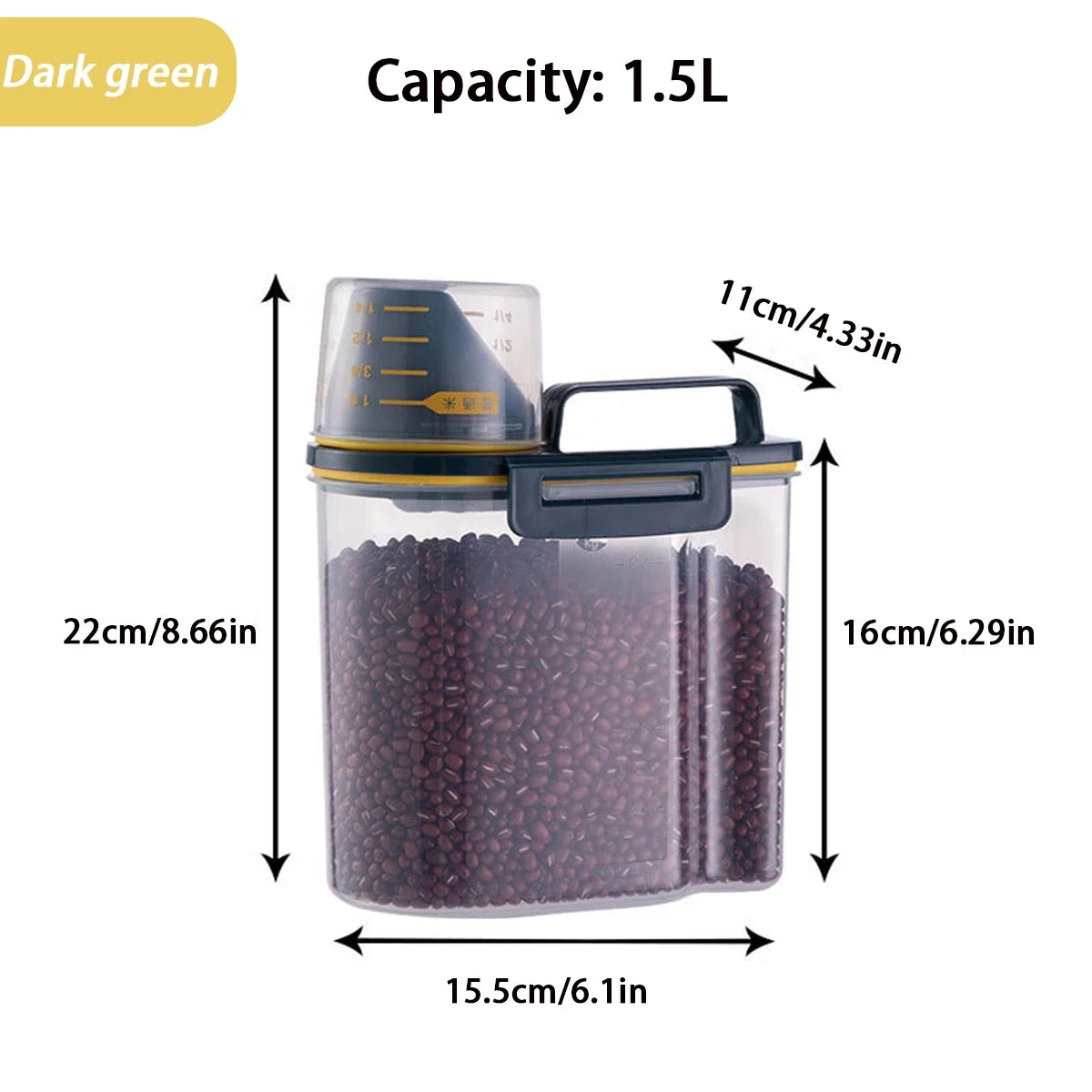 1.5L/2L Dog Cat Food Pail Plastic Storage Tank with Measuring Cup Container Moisture-proof Sealed Jar Pet Supplies Accessories