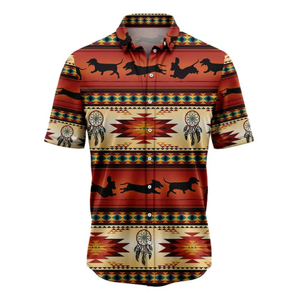 the HAWAIIAN DOG-O - Funny Dachshund Pattern Hawaiian Shirts, Summer Casual Short Sleeve Cute Dog 3D Printed Shirt, Loose Breathable Vacation Blouses