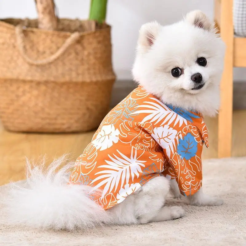 Hawaiian Style Dog Shirt Coconut Tree Patern Dog Vest Chihuahua Yorkie Breathable Polo Shirt Puppy T-Shirt Summer Pet Clothes