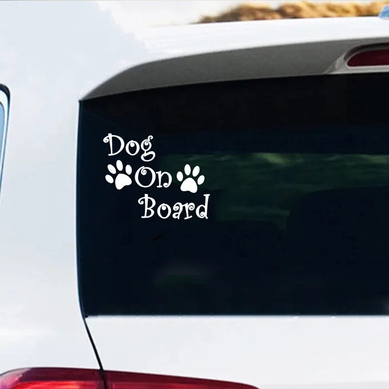 Dog On Board Dog Footprints PVC Decorative Stickers Vinyl Film Cute Funny Decal For Car Body Bumper Rear Window Auto Accessories