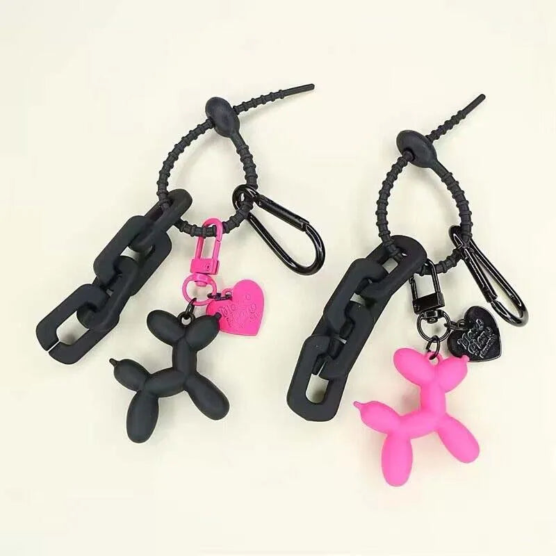 Y2k Cute Punk Cartoon Black Balloon Dog Keychains for Girls Sweet Ins Style Couple Car Key Chains Jewelry Gift Decoration new
