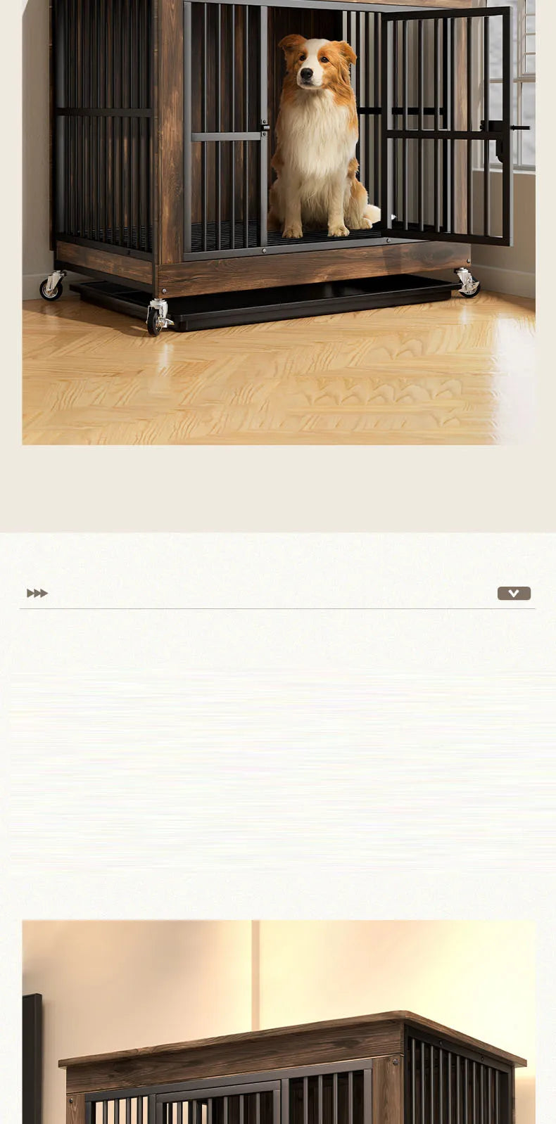 Reinforced Anti-Biting Dog Kennel Sturdy and Durable Wooden Round Pipe Dog Cage with Detachable Wheels Pet Bed