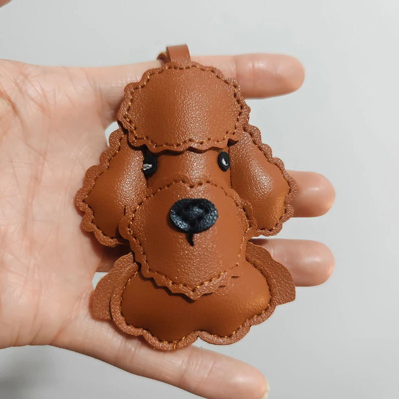 trendy cute kawaii cartoon leather Poodle dog bag charm pendant keychain animal backbag handbag decoration charm for women men