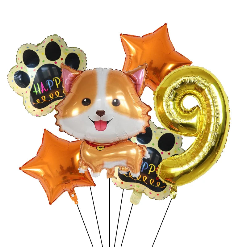6pcs Corgi Husky Helium Balloons Pet Dog Paw Bone Cartoon Animal Ballon Birthday Party Decoration Baby Shower Globos Kids Toys