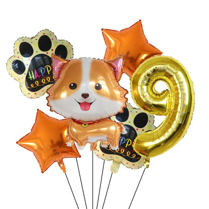 6pcs Corgi Husky Helium Balloons Pet Dog Paw Bone Cartoon Animal Ballon Birthday Party Decoration Baby Shower Globos Kids Toys