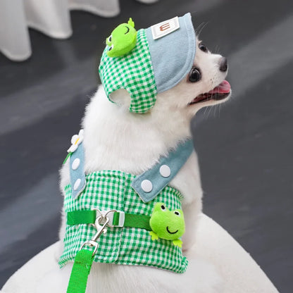 Three-piece Set Pet Cat Dog Chest Harness Traction Rope and Sun Hat Set Spring Summer Breathable Puppy Harness Dog Baseball Cap
