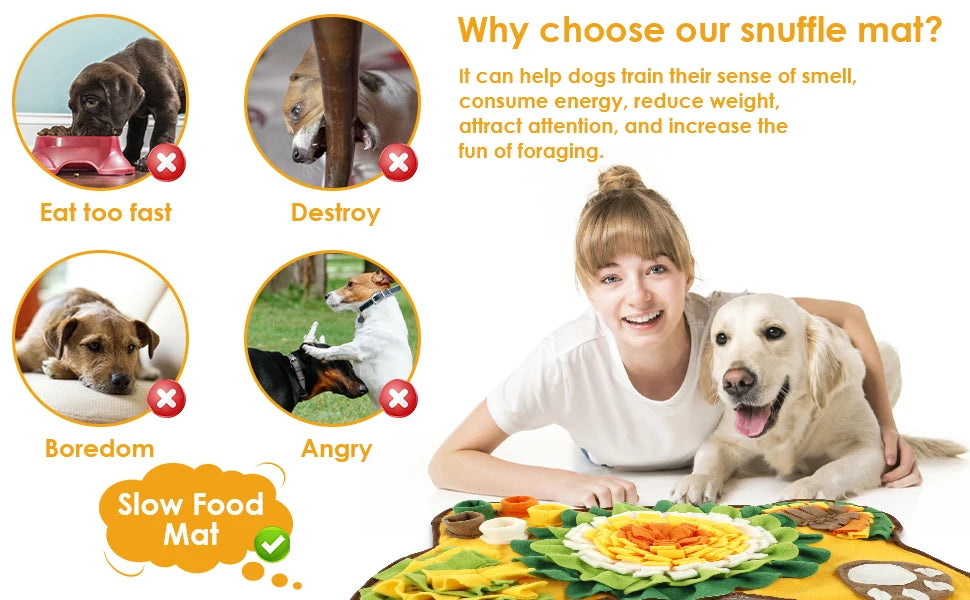 Pet Snuffle Mat Anti Slip Dogs Sniff Pad Soft Polyester Interactive Dog Treat Dispenser Mat for Pet Smell Training & Slow Feeder