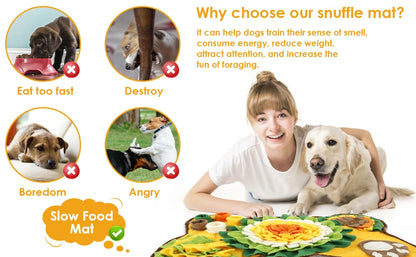 Pet Snuffle Mat Anti Slip Dogs Sniff Pad Soft Polyester Interactive Dog Treat Dispenser Mat for Pet Smell Training & Slow Feeder