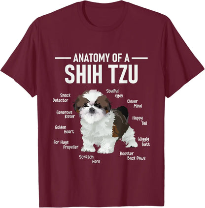 the SHIH TZU ANATOMY - Anatomy of Shih Tzu Animal Dog Breeder Canine Lover T-Shirt, Regular Short Sleeve Tops, O-Neck Casual Style Summer Cotton Tee