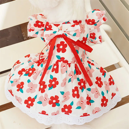 Summer Pet Dress Floral Pattern Plaid Skirts Cat Princess Dresses Chihuahua Yorkie Sweet Skirts Puppy Dog Costume Pet Supplies