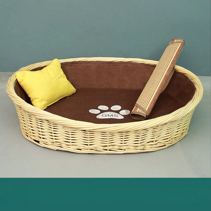 Willow Vine Weaving Dog House Summer Cool Cat Bed Four Season Universal Small Dog Pet Nest Summer Sleeping Mat Teddy Dog Bed