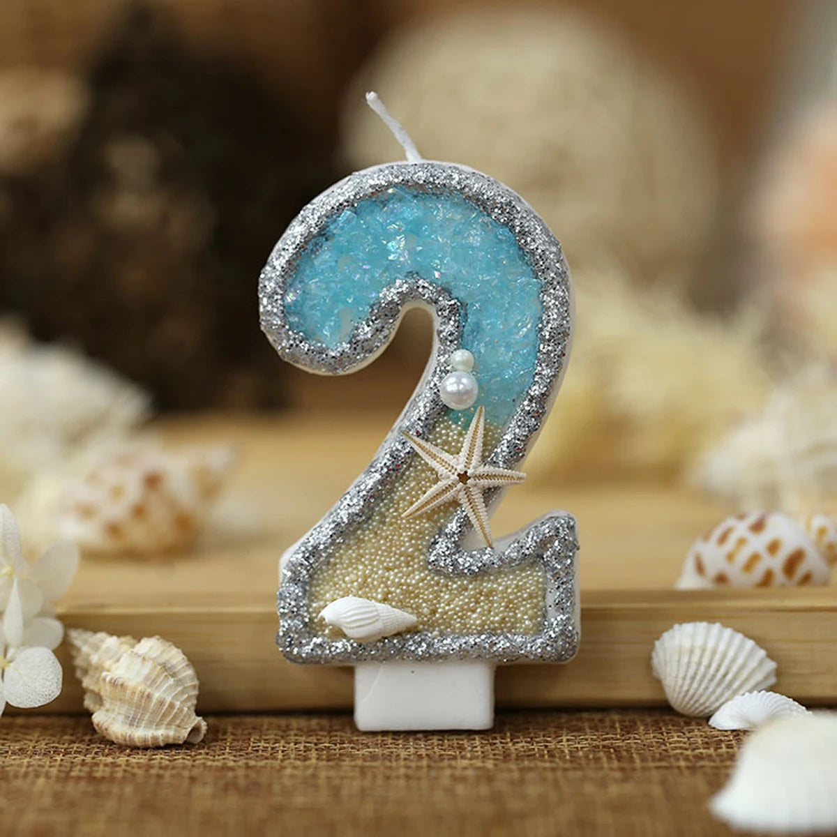 1PC 0-9 Digital Glitter Candles Summer Beach Starfish Birthday Cake Decoration Candles Ocean Themed Party Cake Decoration