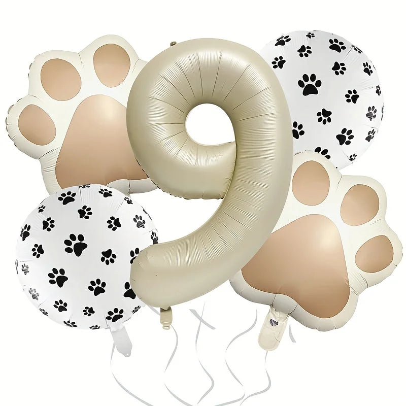 7Pcs Animal Let's Pawty Dog Cat Paw Aluminum Balloon 40 inch Cream Number Birthday Party Decoration Balloon Baby Shower Supplies