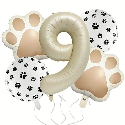 7Pcs Animal Let's Pawty Dog Cat Paw Aluminum Balloon 40 inch Cream Number Birthday Party Decoration Balloon Baby Shower Supplies
