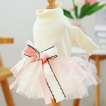 Fancy Bowtie Pet Dress For Dogs Spring Summer Puppy One Piece Apparel Girl Female Luxury  Formal Cat Wear Yorkshire Terrier Item