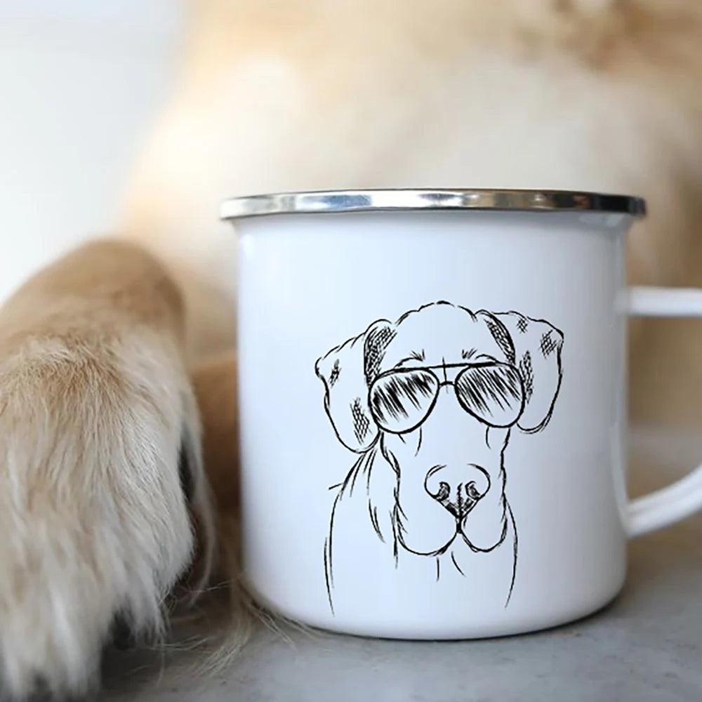 Personalized Mug Coffee Cups Funny Glasses Dog Print Coffee Mugs Sketch Bulldog Creative Enamel Cups Beer Cup Unusual Tea Cup