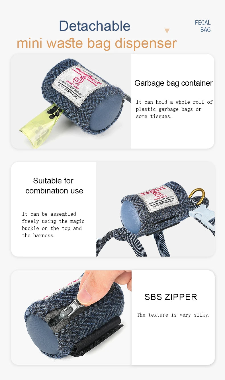 the TWEEDTREK HARNESS SET - Truelove Pet Harness Leash Set, Harris Tweed Fabric, No Pull Dog Vest Harness for Walking/Training, Adjustable, Easy Control