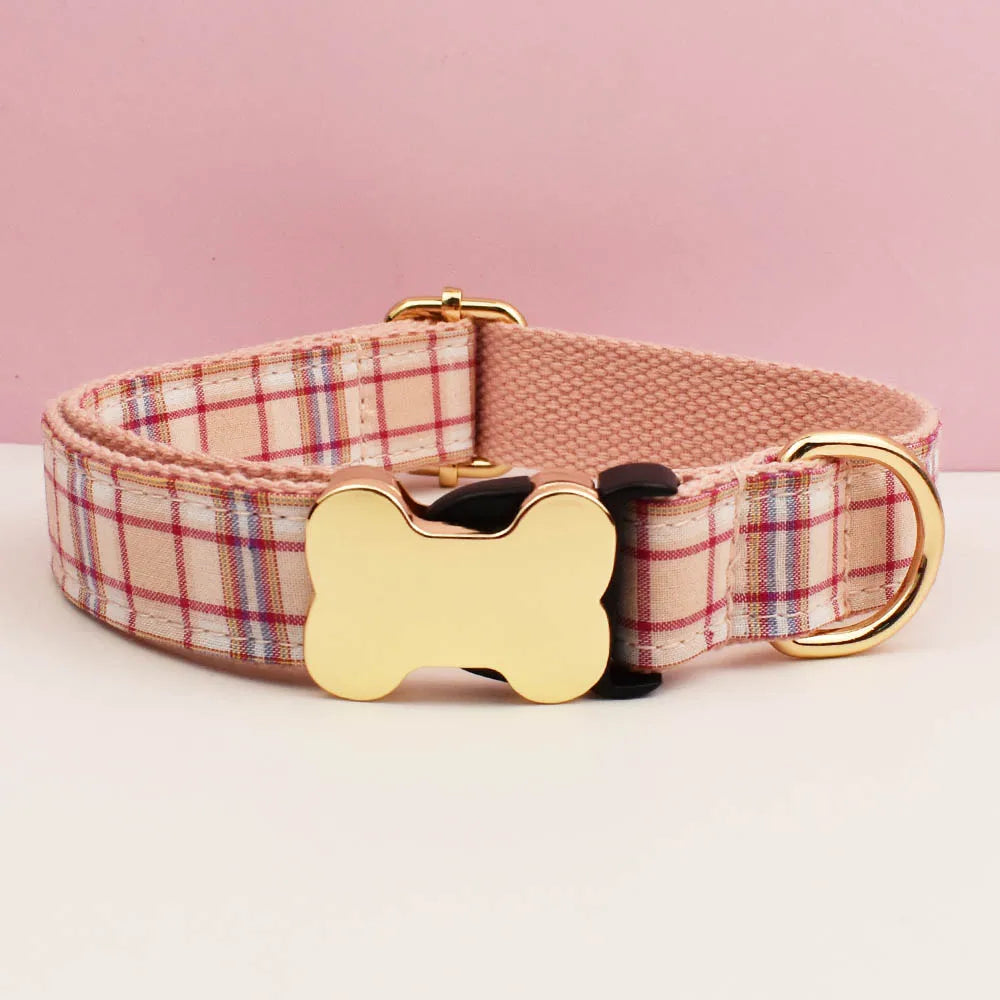 the CUSTOMCREST PLAID COLLAR - Custom Design Logo Plaid Dog Collar, High Quality Cotton Pet Accessories, Personalized, Lead Your Dog - Stand Out in Style