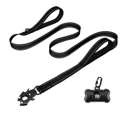 the COMMANDPRO REFLECTIVE LEASH - Heavy Duty Dog Leash - Nylon Reflective with Soft Padded 2 Handle & Auto Lock, Frog Clip, Outdoor Dog Leash with a Dog Poop Bag