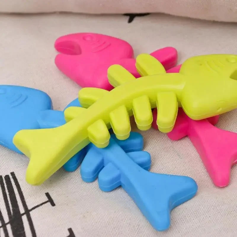 New 1PC Rubber Puppy Toy Fish Bone Shape Chewable Teething Dog Toy Bite Resistant Pet Supplies Random Color