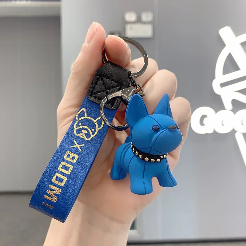 PU Leather Dog Keychains for Women Bag Pendant Fashion Punk French Bulldog Keychain Jewelry Trinket Men's Car Key Ring Key Chain