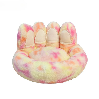 Round Dog Bed Fluffy Rabbit Fur Pet Bed Winter Warm Cat Bed Labubu Bear Paw Design Cat House Cat Bed Pet Supplies Dog Kennel