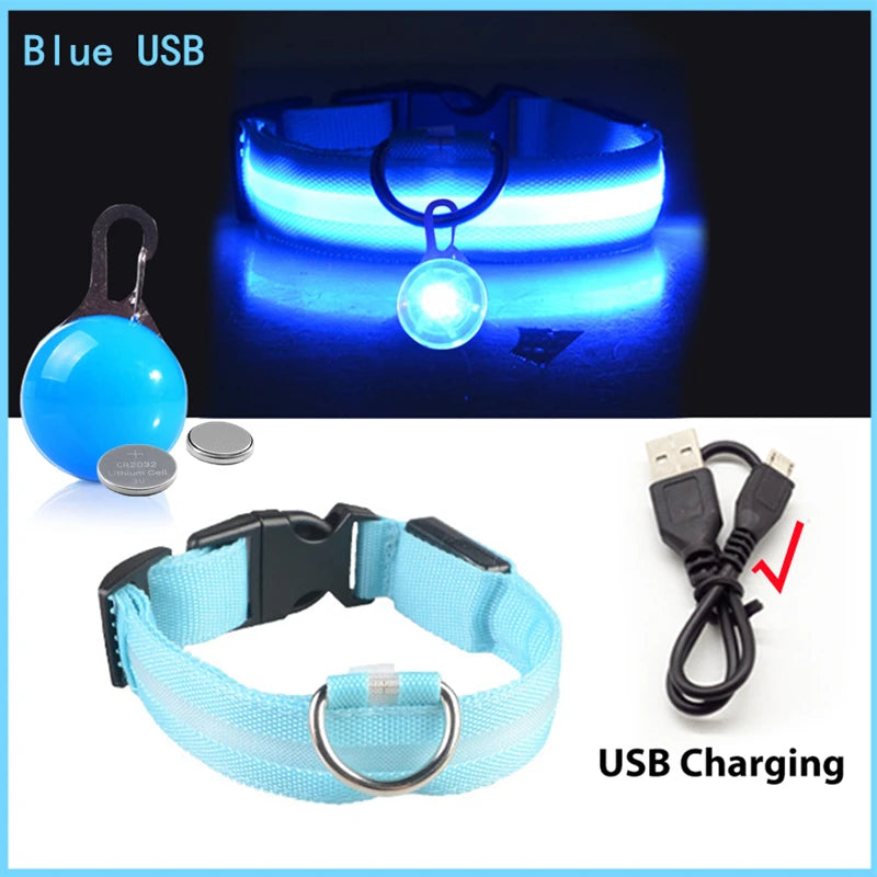 the LUXEGLOW LED SAFTERY COLLAR - USB Charging Glowing Dog Collar with Pendant, Detachable Luxury LED Light, Bright for Small Dogs/Cats, Night Safety Collar