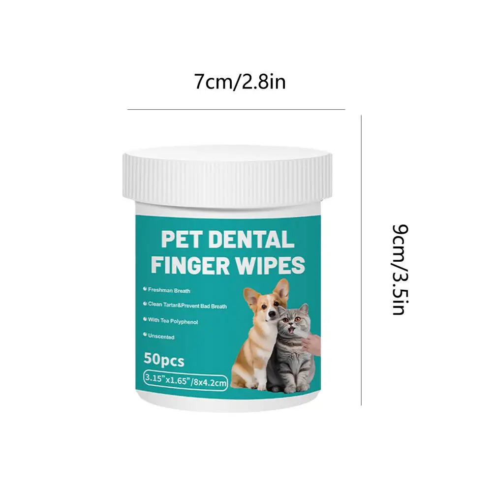 Pet Teeth Cleaning Finger Wipes 50-Pieces Pet Dog Teeth Brushing Wipes For Cleaning Bad Breath Remover Wipes For Outdoors