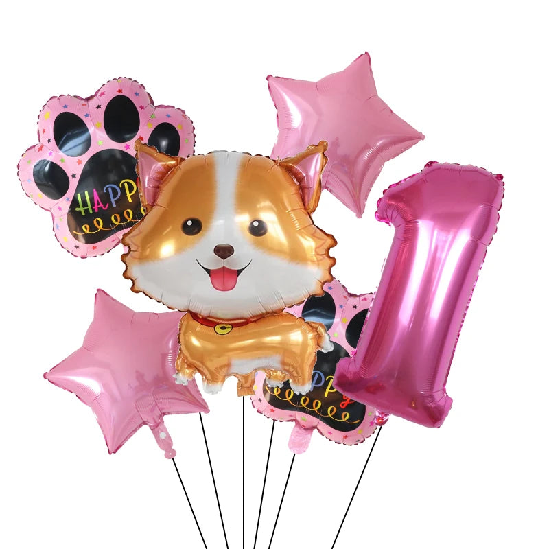 6pcs Corgi Husky Helium Balloons Pet Dog Paw Bone Cartoon Animal Ballon Birthday Party Decoration Baby Shower Globos Kids Toys