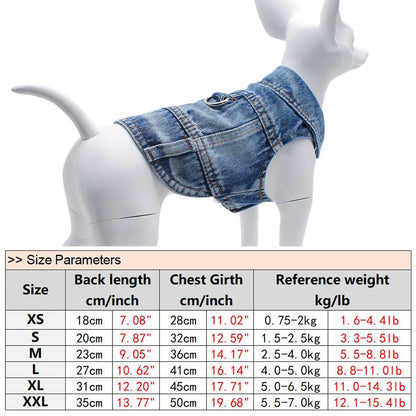 Dog Jeans Jacket ,Cool Puppy Summer Clothes ,Dog Denim Shirts for Small Boy Dogs Cats Outfits Washable Durable Harness Vest