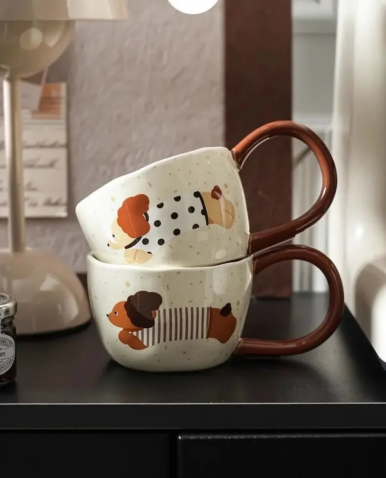 Sausage Puppy Breakfast Cute Ceramic Mug Creative Home Water Cup High Aesthetic Office Coffee Cup Milk Coffee Household Cup