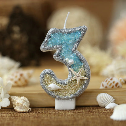 1PC 0-9 Digital Glitter Candles Summer Beach Starfish Birthday Cake Decoration Candles Ocean Themed Party Cake Decoration